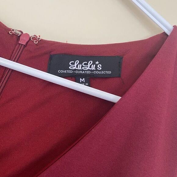 Lulus Darling Delight Dress Stretch Fitted Vneck Sleeveless Burgundy Skater NEW - Picture 8 of 11